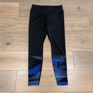 NIKE Black Blue BYU One Dri-Fit Swoosh Active Running Workout Leggings Size L